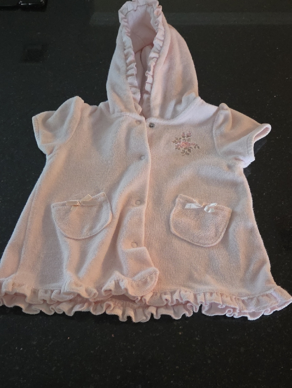 Koala Baby Boutique Hooded Pink Ruffle Robe with Floral Embroidery